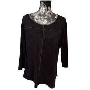 Style & Co size Large black faux suede 3/4 sleeve top with studs great w jeans